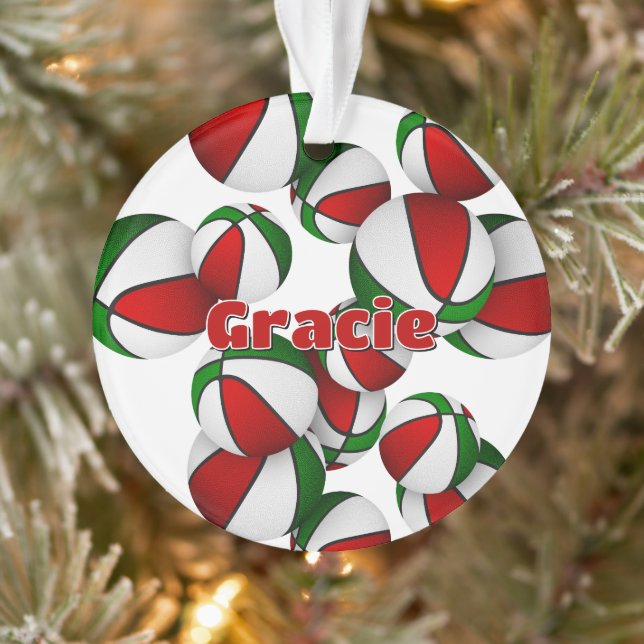 athlete name on red green basketballs ornament (Tree)