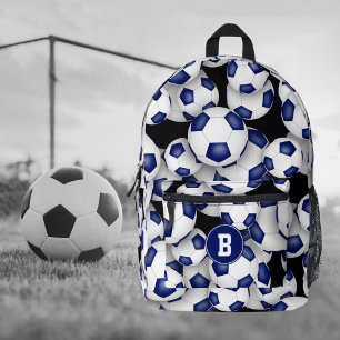 athletes monogrammed blue white soccer balls printed backpack