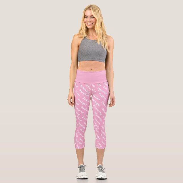 Athletic and Sports Word Salad Pink Capri Leggings (Front)