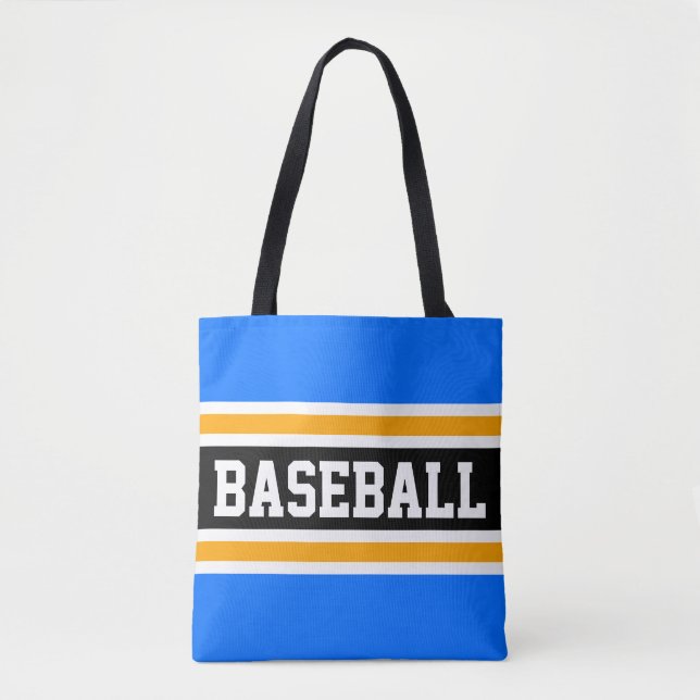 Athletic BASEBALL Bright Blue Black Yellow Stripes Tote Bag (Front)