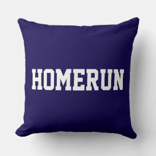 Athletic Baseball HOMERUN White Text On Navy Blue Throw Pillow