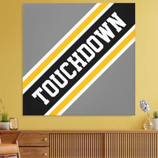 Athletic Bold Black Grey Yellow TOUCHDOWN Stripes Canvas Print (Insitu(LivingRoom))