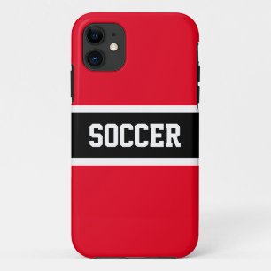 Athletic Bold Black White Red Stripes "SOCCER" iPhone 11 Case