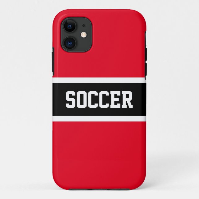 Athletic Bold Black White Red Stripes "SOCCER"  Case-Mate iPhone Case (Back)