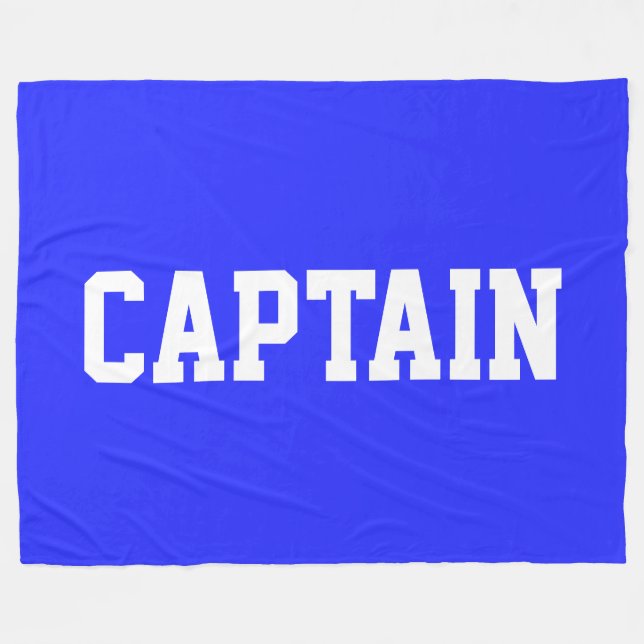 Athletic Bold CAPTAIN White Text On Royal Blue Fleece Blanket (Front (Horizontal))