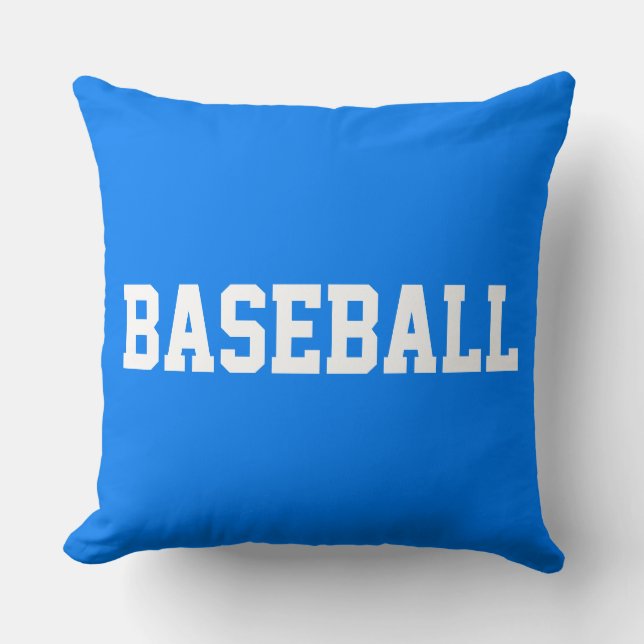 Athletic Bold White BASEBALL Text On Bright Blue Throw Pillow (Front)