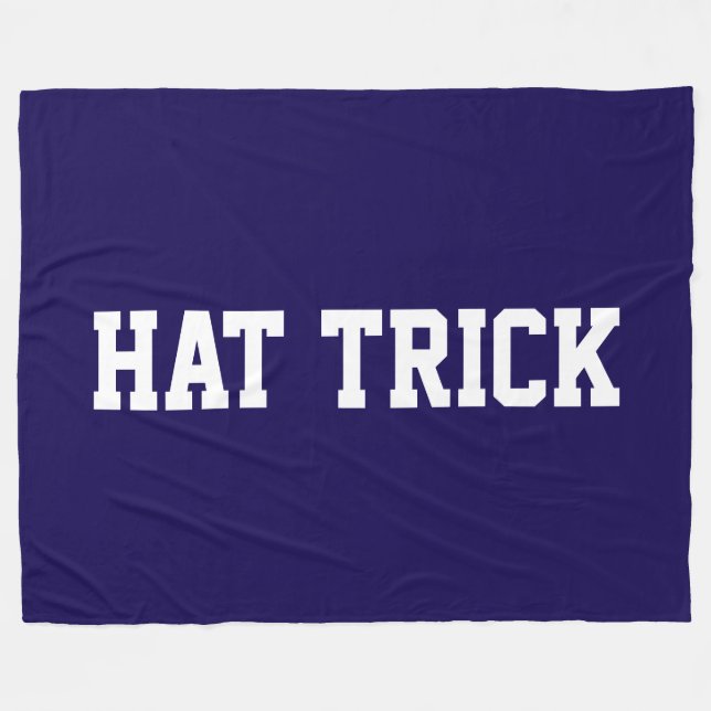 Athletic Bold White HAT TRICK Text On Navy Blue Fleece Blanket (Front (Horizontal))