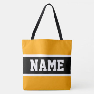 Athletic Bright Yellow Orange Black White Stripes  Tote Bag