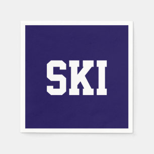 Athletic Collegiate White SKI Text On Navy Blue Napkin