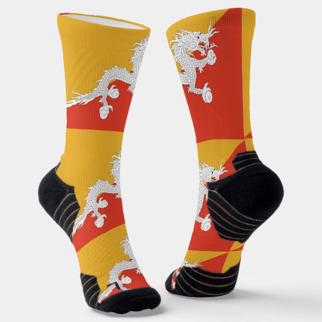 Athletic Crew Sock with flag of Bhutan (Angled)