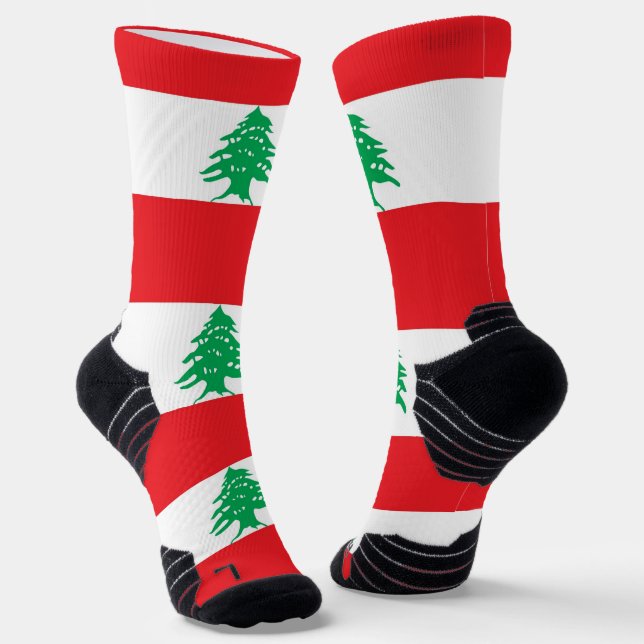 Athletic Crew Sock with flag of Lebanon (Angled)