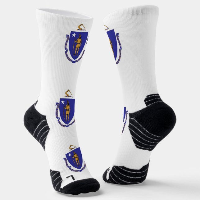 Athletic Crew Sock with flag of Massachusetts (Angled)
