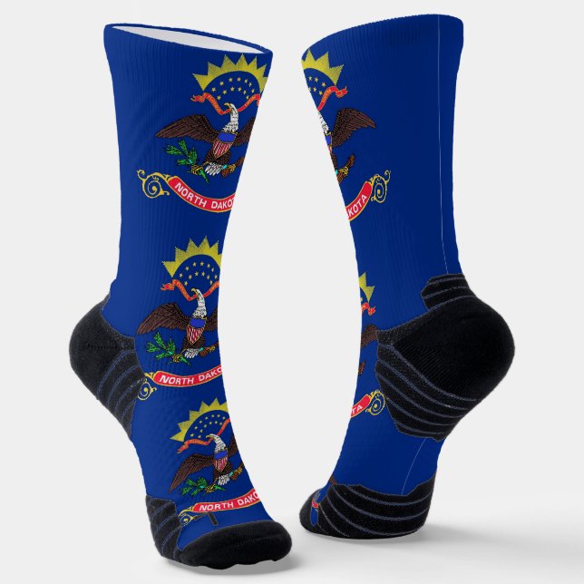 Athletic Crew Sock with flag of North Dakota (Angled)