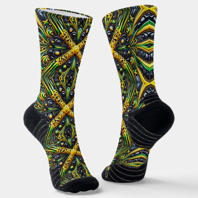 Athletic Crew Sock with Jamaican Colours (Angled)