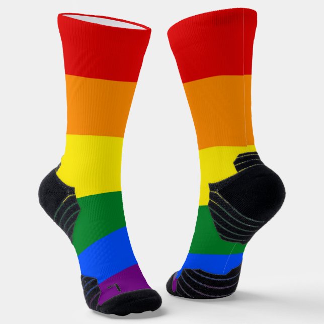Athletic Crew Sock with Rainbow flag (Angled)