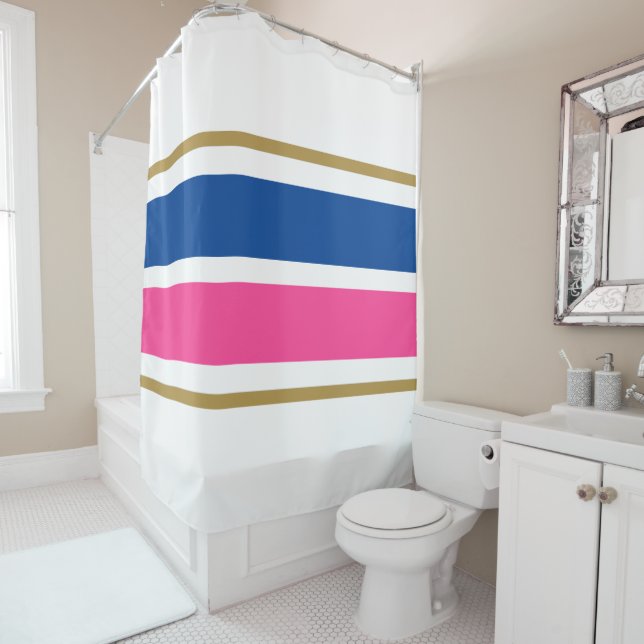 Athletic Deep Blue Pink Racing Stripes On White (In Situ)