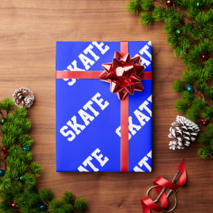 Athletic Diagonal White SKATE Text On Bright Blue Wrapping Paper