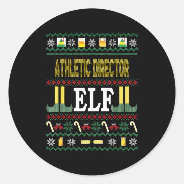 Athletic Director Elf Funny Christmas Gift  Classic Round Sticker (Front)