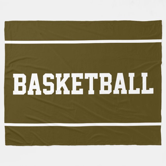 Athletic Fun BASKETBALL Text Stripes On Bold Brown Fleece Blanket (Front (Horizontal))