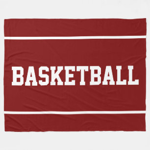 Athletic Fun BASKETBALL Text Stripes On Deep Red Fleece Blanket
