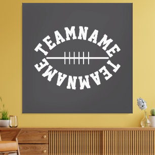 Athletic Fun Football Shape YOUR TEAM Text On Gray Canvas Print