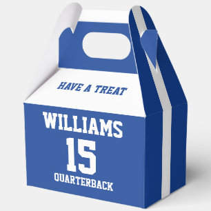 Athletic Jersey Theme Royal Blue White Player Name Favor Box