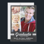 Athletic Multi-Photo Graduation Party Invitation<br><div class="desc">This unique, modern 4-photo graduation announcement features a chalkboard-style background, preppy typography, and space for four photos. The text reads "Graduate" in a sporty script, and is accompanied by athletic stripes. Graduation party details can be added to the template on the back of the card, which also features a chalkboard...</div>