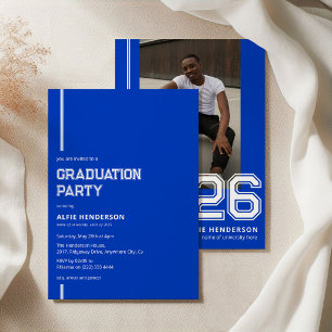 Athletic Photo Graduation Party Blue Invitation