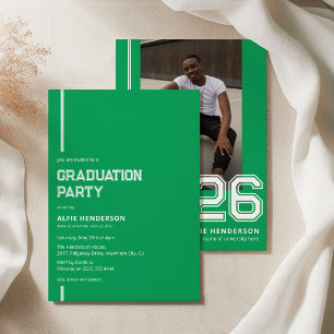 Athletic Photo Graduation Party Green Invitation