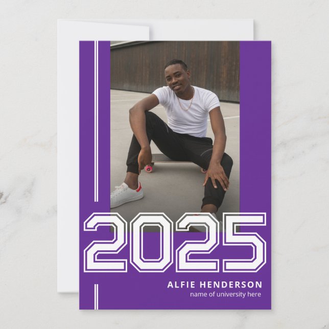 Athletic Photo Graduation Party Purple Invitation (Front)