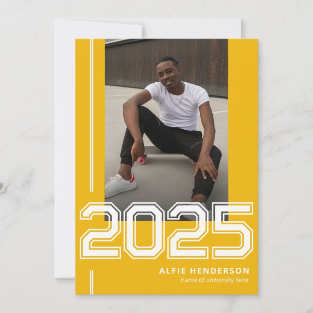 Athletic Photo Graduation Party Yellow Invitation (Front)