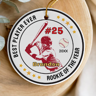 Athletic Red White Sporty Baseball Boy Ceramic Ornament