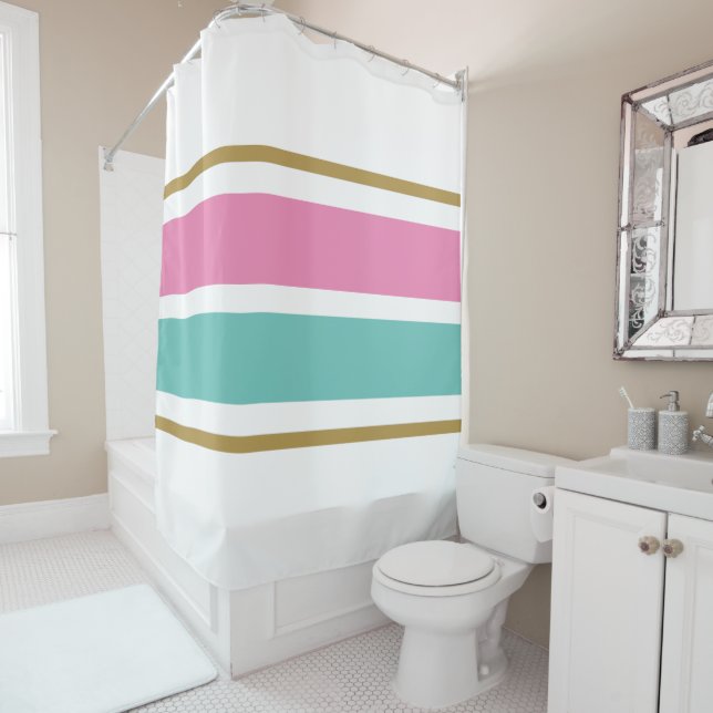 Athletic Retro Aqua Pink Racing Stripes On White (In Situ)