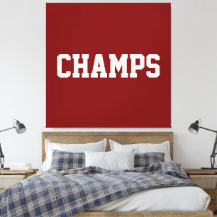 Athletic Sporty CHAMPS White Text On Bold Deep Red Canvas Print