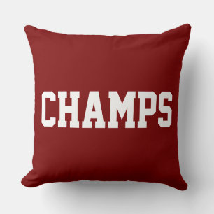 Athletic Sporty CHAMPS White Text On Bold Red Throw Pillow