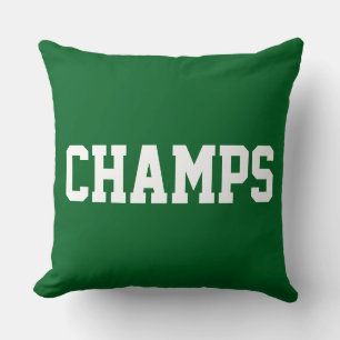 Athletic Sporty CHAMPS White Text On Deep Green Throw Pillow