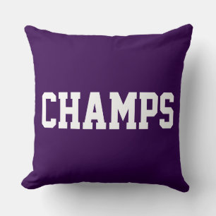 Athletic Sporty CHAMPS White Text On Deep Purple Throw Pillow