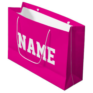 Athletic YOUR NAME White Text On Bright Hot Pink Large Gift Bag