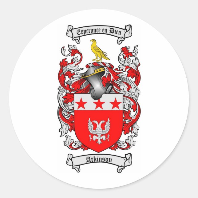 ATKINSON FAMILY CREST -  ATKINSON COAT OF ARMS CLASSIC ROUND STICKER (Front)