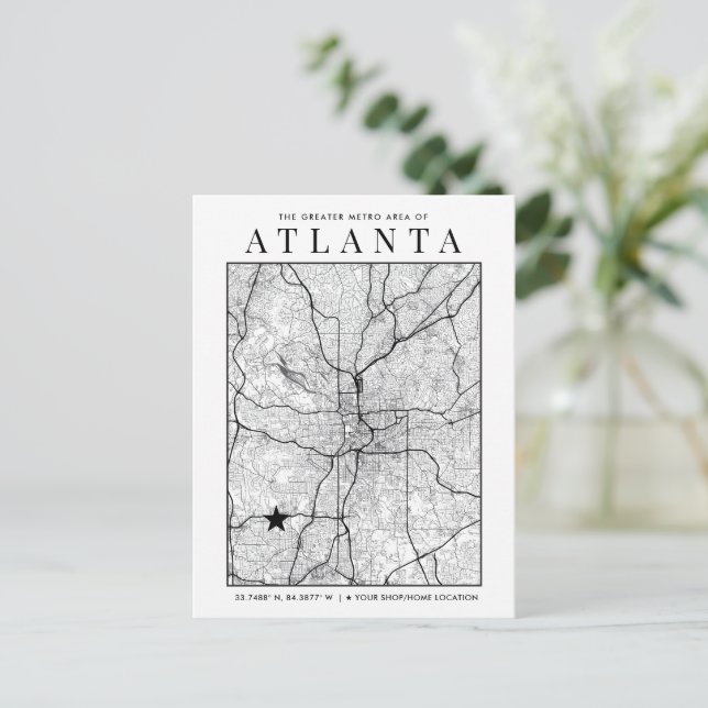 Atlanta City Map + Location Marker Postcard (Standing Front)