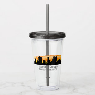 Atlanta City Skyline Map Coordinates  Acrylic Tumbler