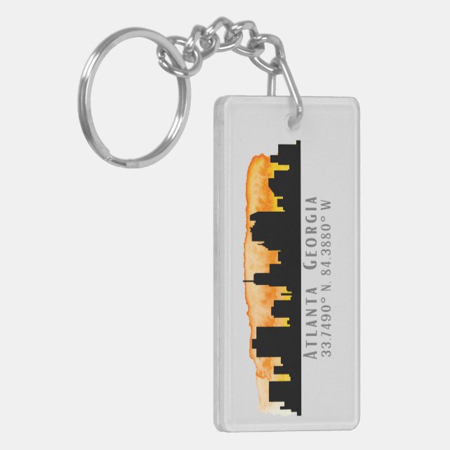 Atlanta City Skyline Map Coordinates  Keychain (Front Left)