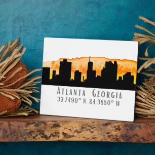 Atlanta City Skyline Map Coordinates Plaque