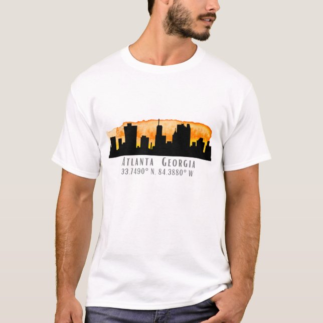 Atlanta City Skyline Map Coordinates T-Shirt (Front)