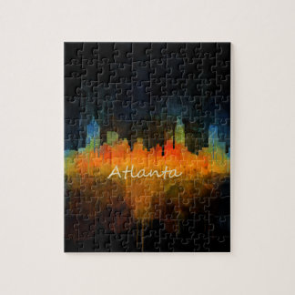 Atlanta City Watercolor Skyline v4 Dark Jigsaw Puzzle