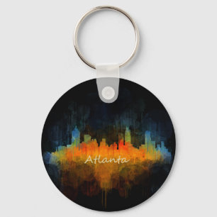 Atlanta City Watercolor Skyline v4 Dark Keychain