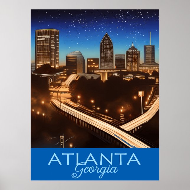 Atlanta Georgia Blue and Gold Evening Poster  (Front)