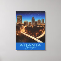 Atlanta Georgia Blue and Gold Evening Poster  Canv