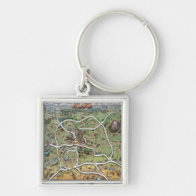Atlanta Georgia Cartoon Map Keychain (Front)