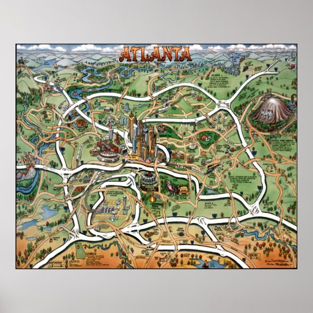Atlanta Georgia Cartoon Map Poster (Front)